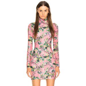 Vetements Long Sleeve Bodycon Mini Dress in Pink Flowers size Large